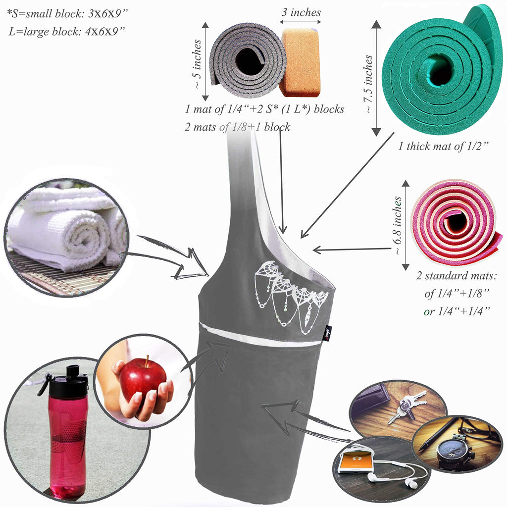 Yoga Mat Bag & Carrier with Pockets for Women, Gray & White