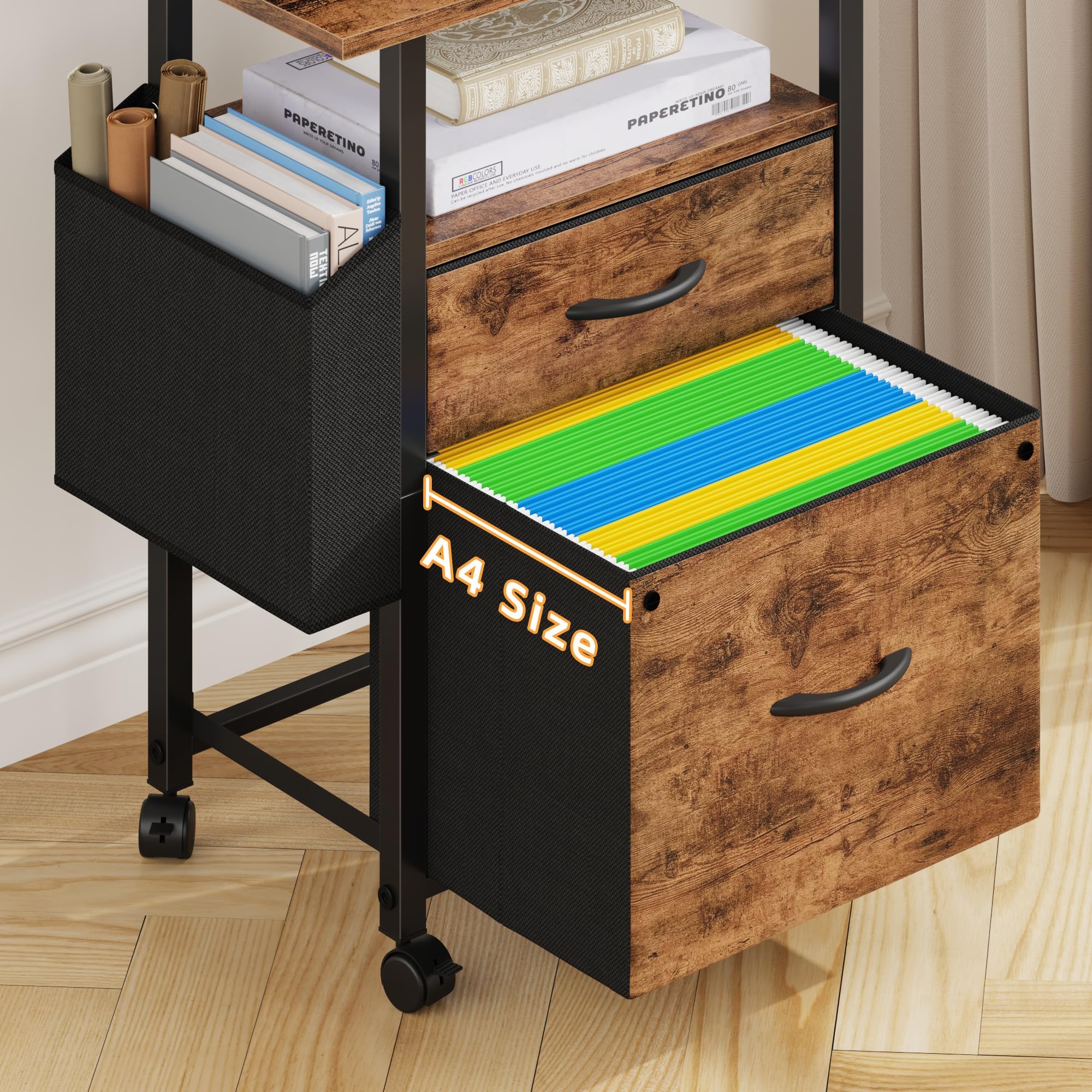2 Drawer File Cabinet 24''W, Mobile Filing Cabinet, Printer Stand