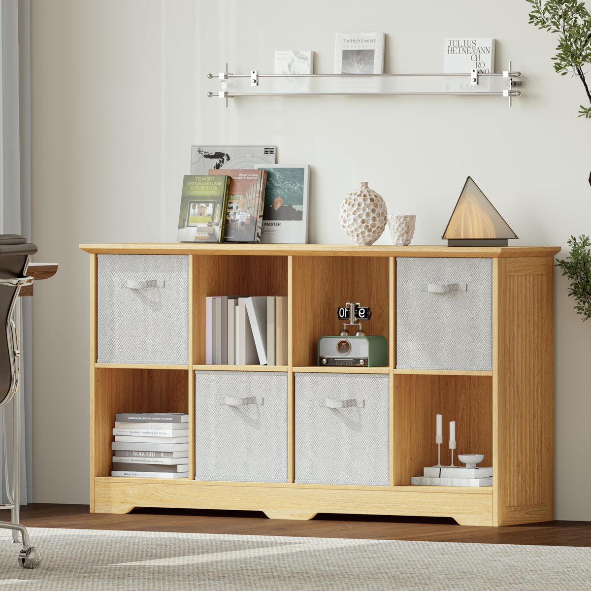 8 Cube Storage Organizer with 4 Fabric Drawers and Removable Shelves,Modular Cube Bookshelf for Bedroom,Living Room,or Home Office,Short Cube Bookcase for Toys,Decor,White