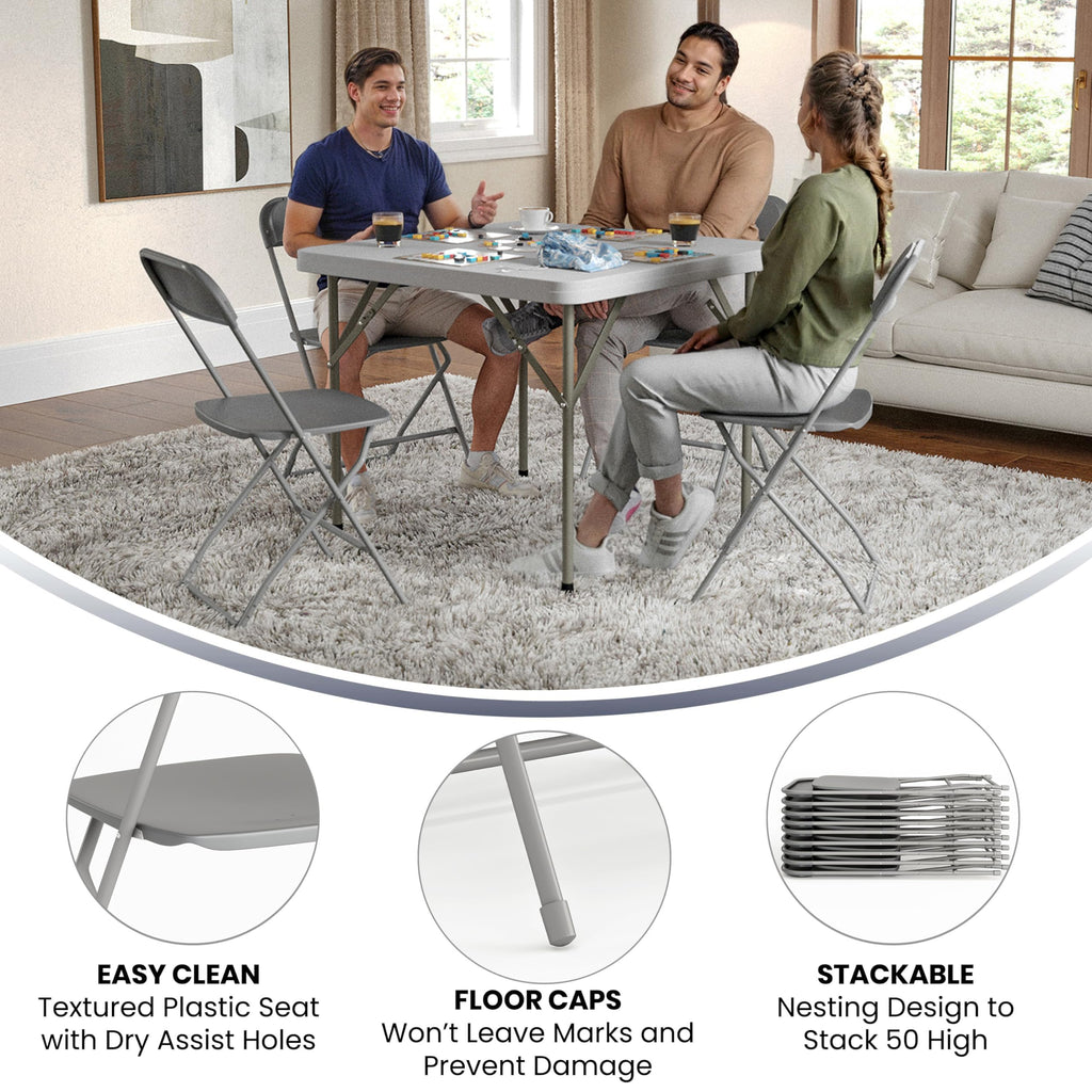 6 Pack, Hercules Series Plastic Folding Chair - Grey - 650LB Weight Capacity Comfortable Event Chair-Lightweight Folding Chair
