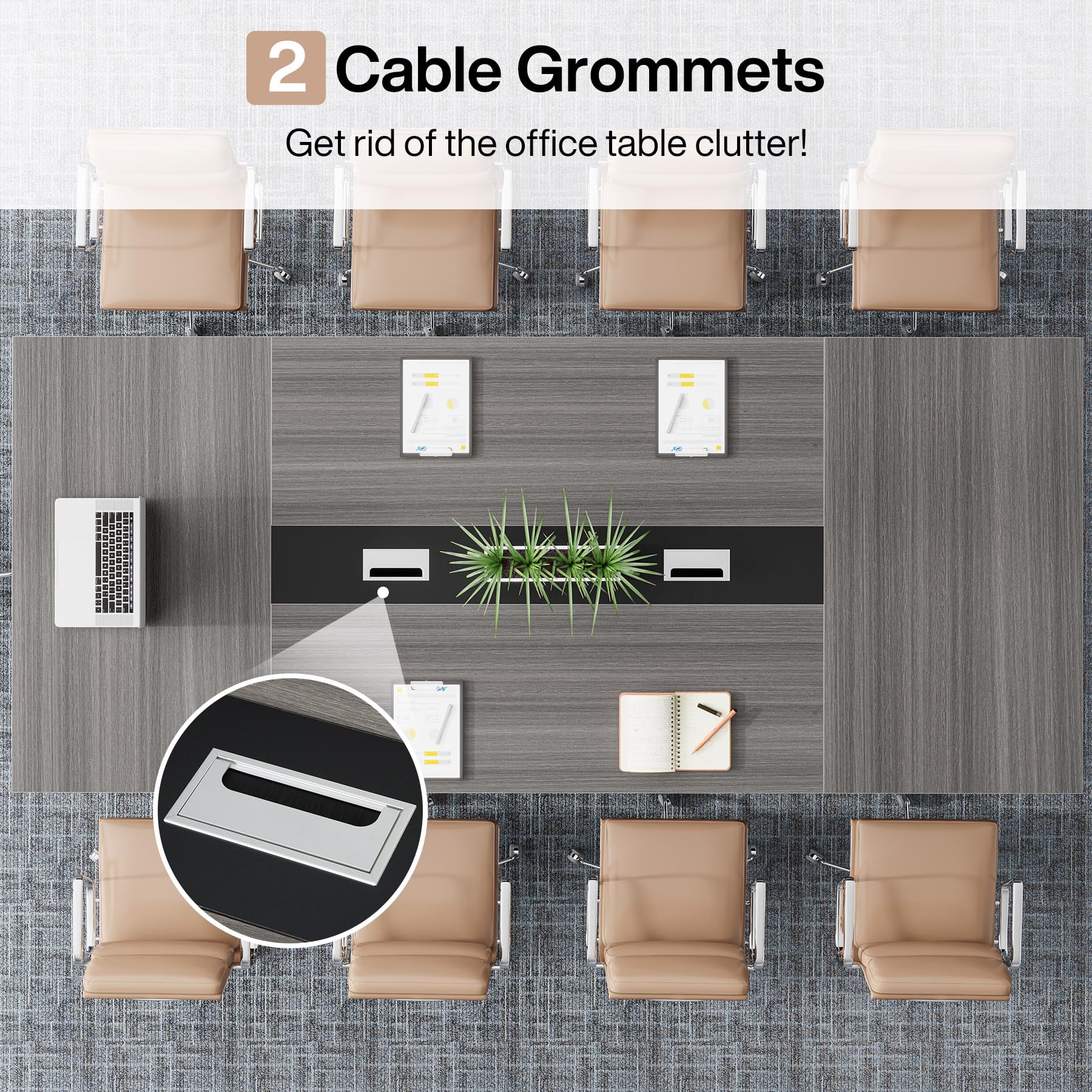 8FT Conference Table, 94.49 L x 47.24 W x 29.53 H Inches Large Meeting Podcast Table for 10 People, Business Style Wooden Training Table with Strong Metal Frame for Office Conference