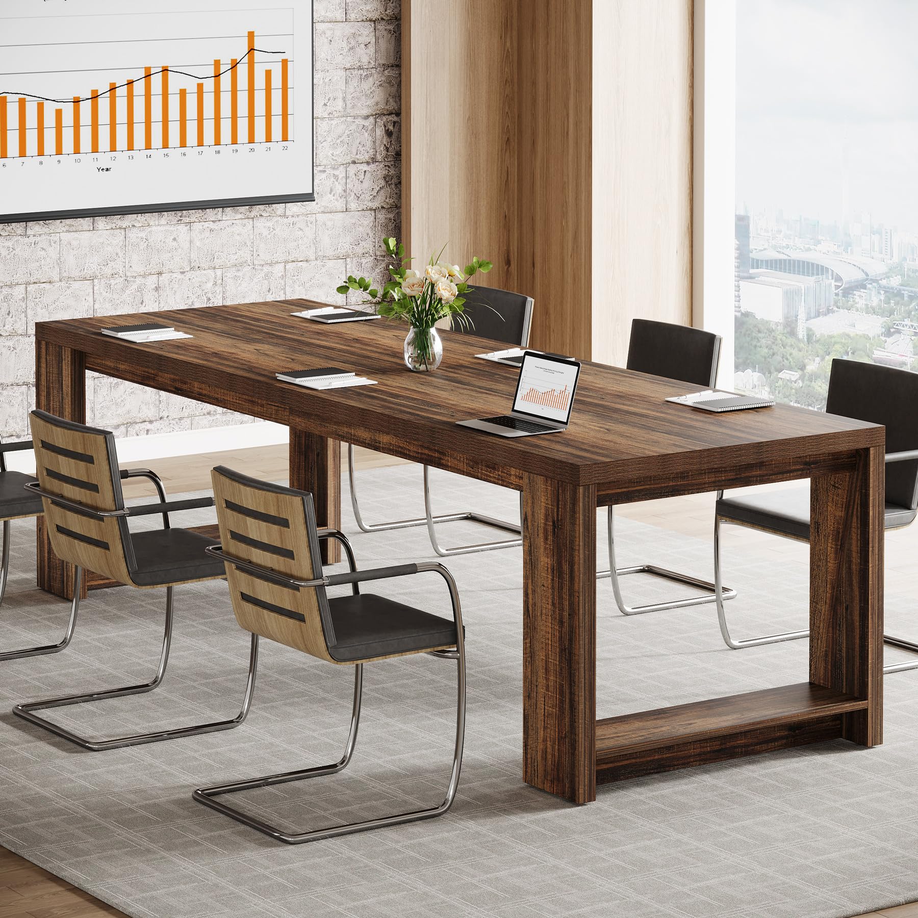 7 ft Conference Table for 6 to 8 People, Modern Rectangle Meeting Room Desk for Boardroom, Home Office (1, Dark Brown)