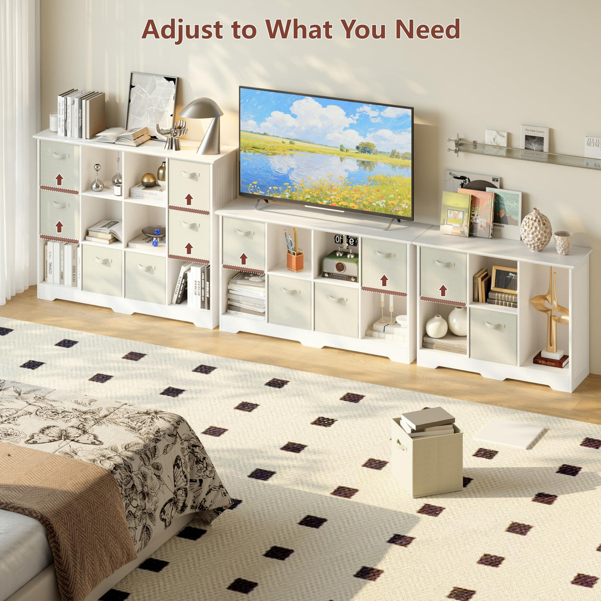 6 Cube Storage Organizer with 3 Fabric Drawers and Removable Shelves — Modular Cube Bookshelf for Bedroom, Living Room, or Home Office, Short Cube Bookcase for Toys, Decor,White