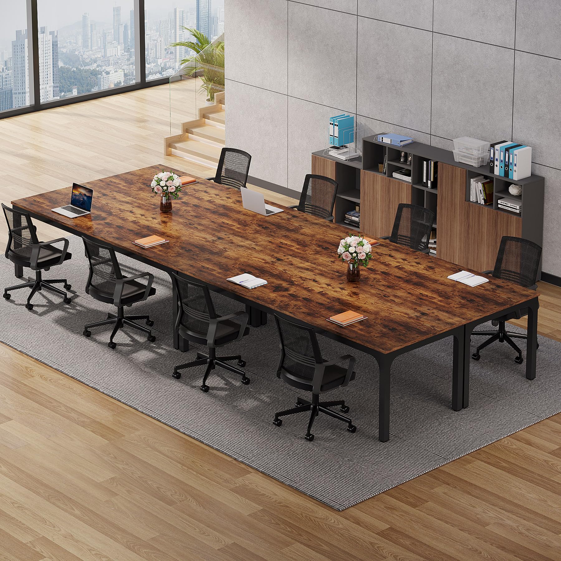 6.5 FT Conference Room Table, 78.74" W x 27.56" D Large Office Conference Table, Modern Seminar Meeting Table Desk for Boardroom, Meeting Room (4, Rustic Brown)