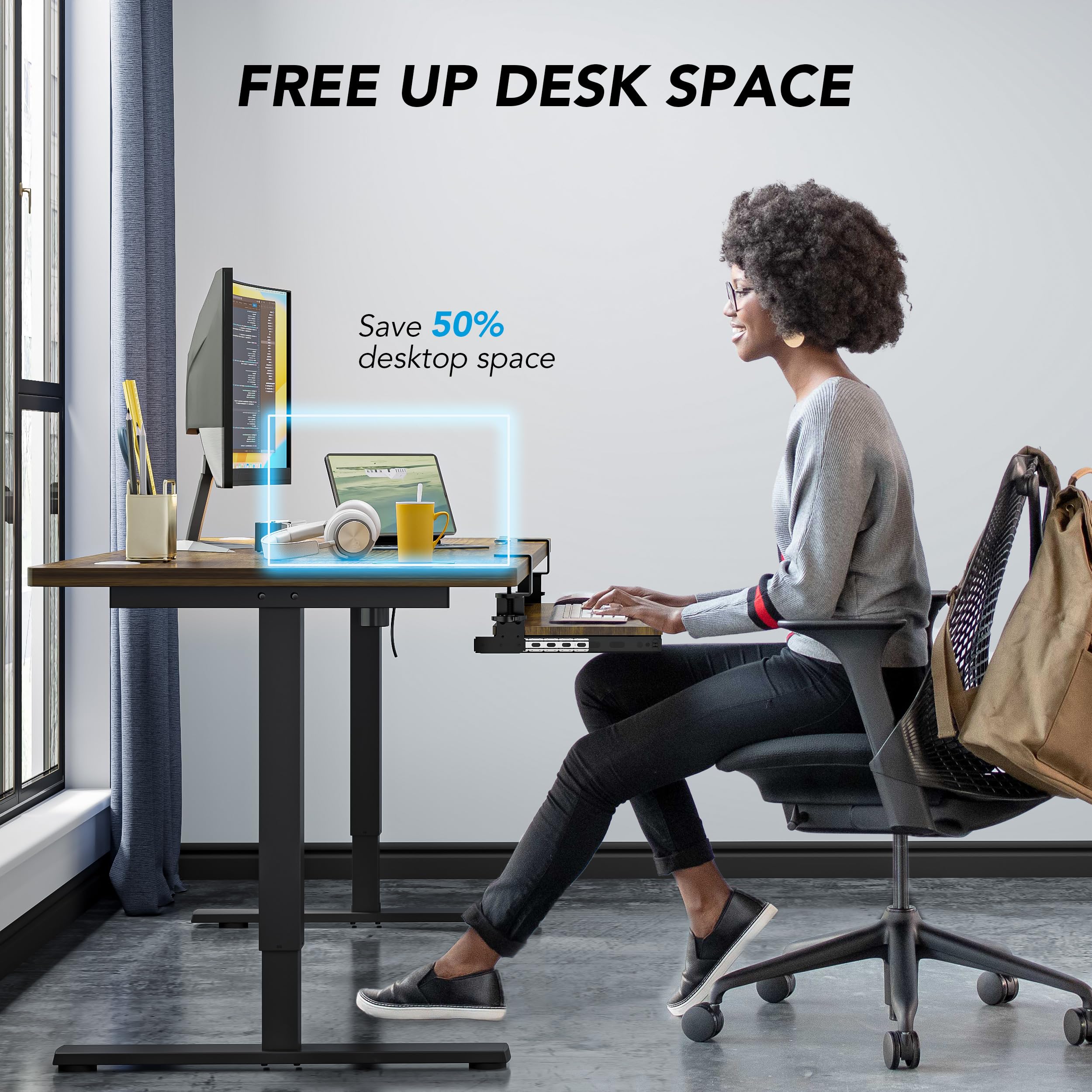 Keyboard Tray Under Desk Pull Out with Extra Sturdy C Clamp Mount System, 27.3 (32.5 inch Including Clamps) x 11 Inch Slide-Out Platform Computer Drawer for Typing Vintage