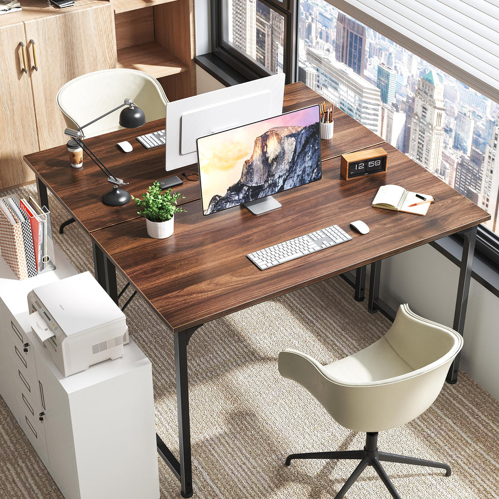 Computer Desk, 48 Inch Office Desk, Gaming Desk with Storage, Writing Desk Work Desk for Home Office, Study, Modern Simple Desk, Large Legroom, Metal Frame, Walnut