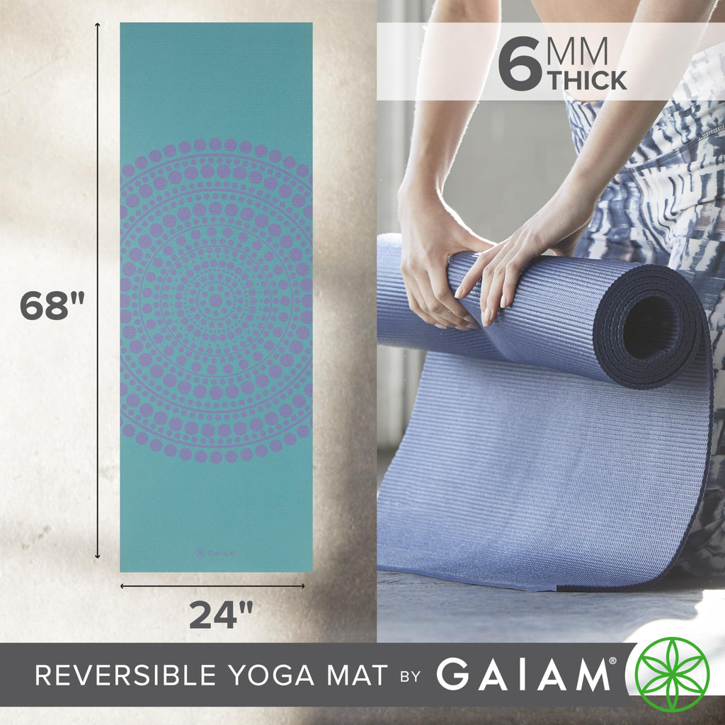 Reversible Yoga Mat, 6mm Thick Print Mat (Aqua Trance)