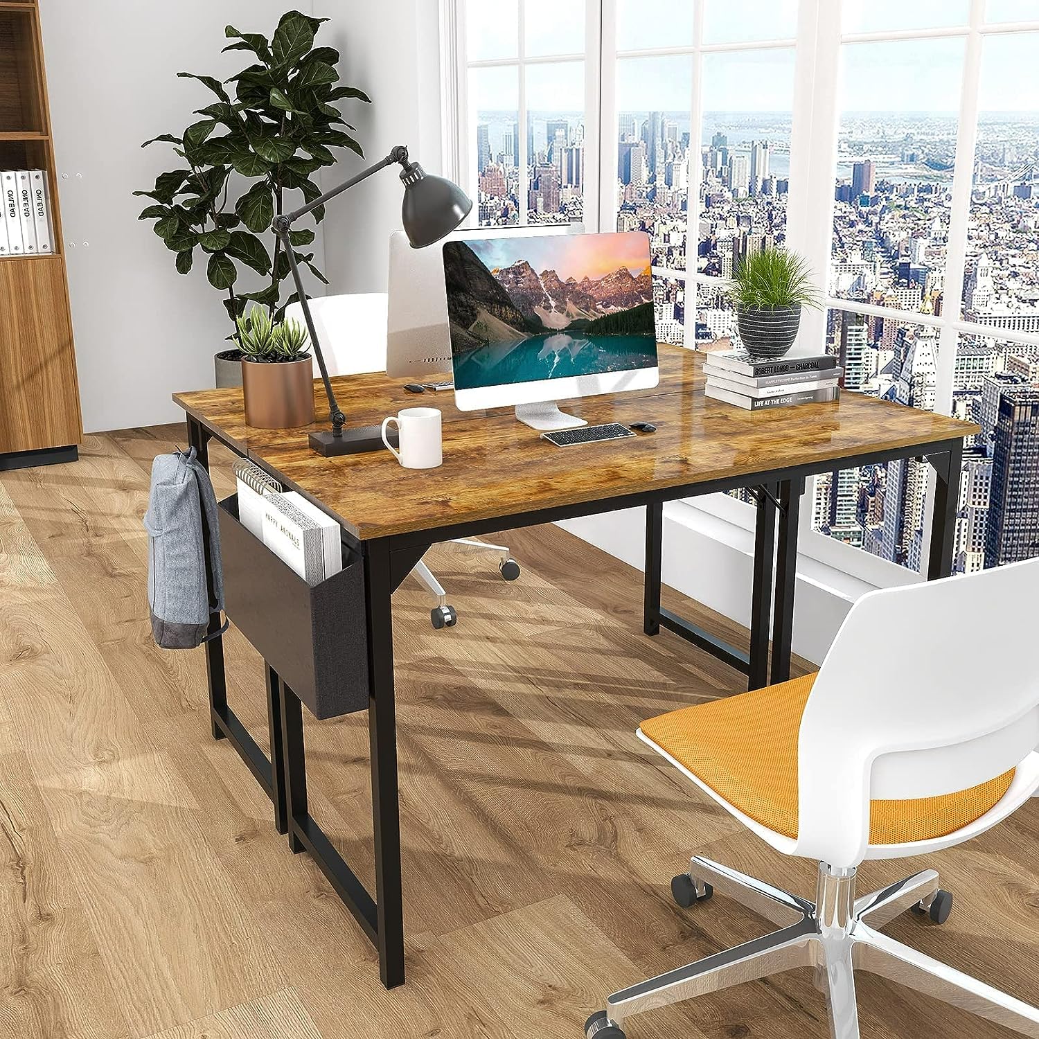 Computer Office Desk 55 Inch Student Study Writing Work with Metal Frame Wood Tabletop Modern Simple PC Home Bedroom Table, Rustic Brown, Compact Sturdy Desk for Laptop, Study, Gaming