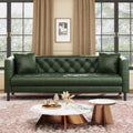 81 in Leather Couch, Modern Sofa Couch with Deep Seat, Handmade Button Tufted 3 Seater Sofa, Leather Sofa for Apartment, Office, Green