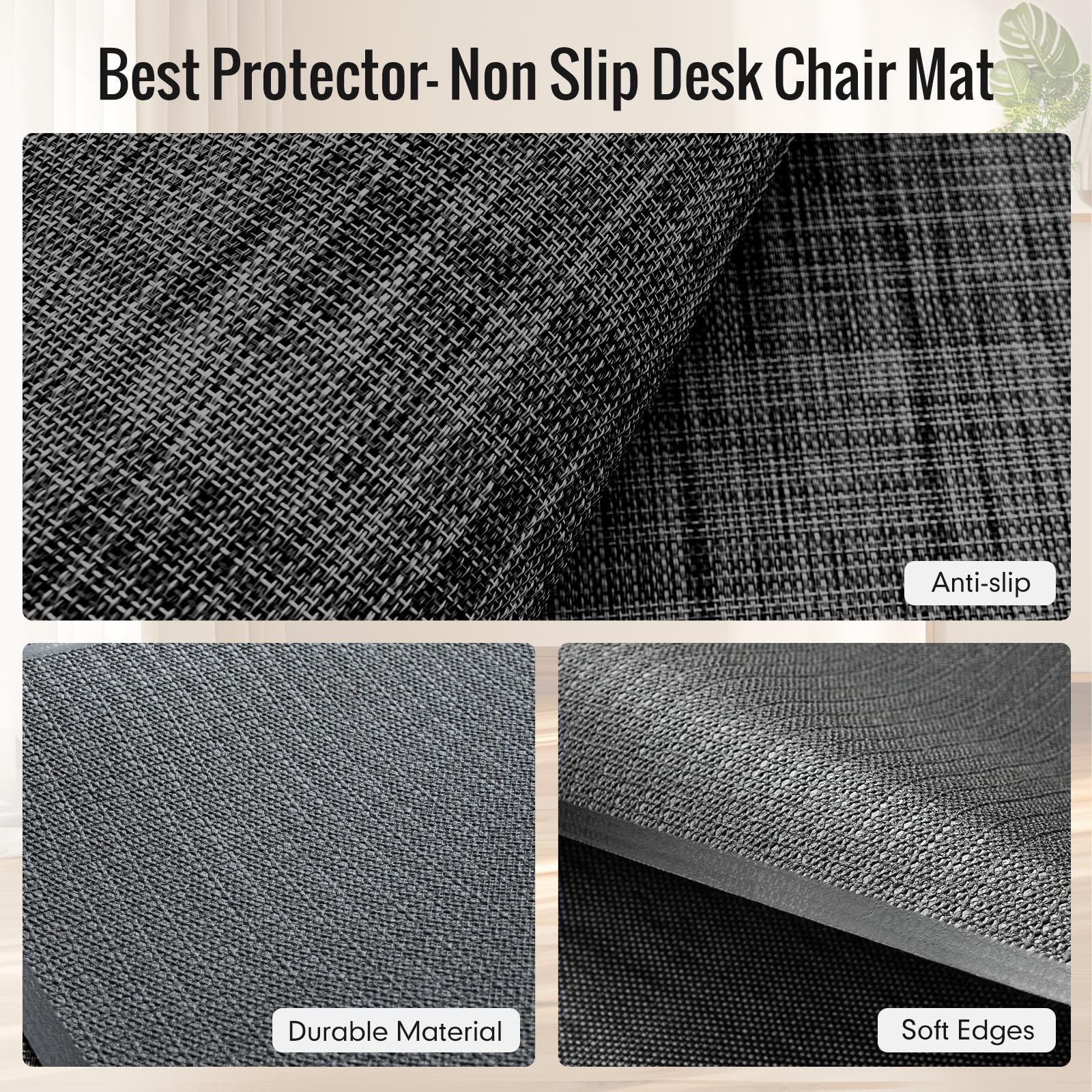 Office Chair Mat,36"x48" Anti-Slip Waterproof Hardwood Floor Chair Mat,Heavy Duty Floor Protector Rolling Chairs for Home Office(Black)
