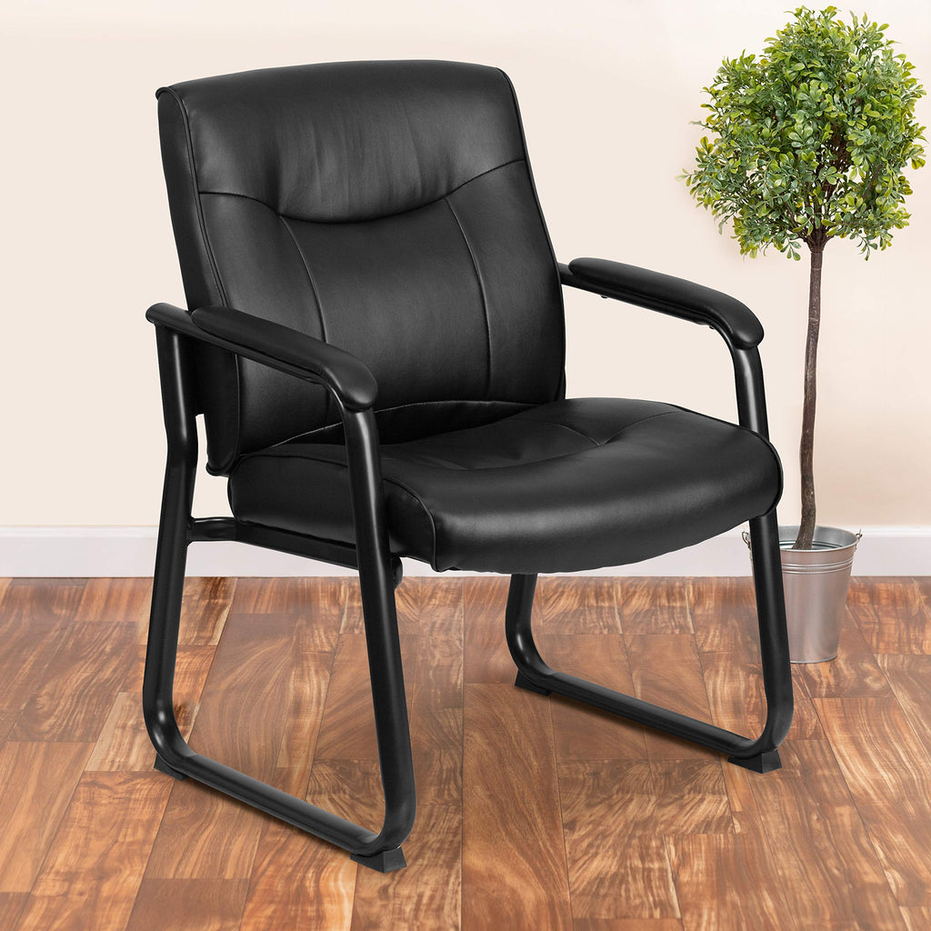 Hercules Series Big & Tall Leather Soft Executive Side Reception Chair, Padded Lobby Chair with 500-lb. Static Weight Capacity, Black