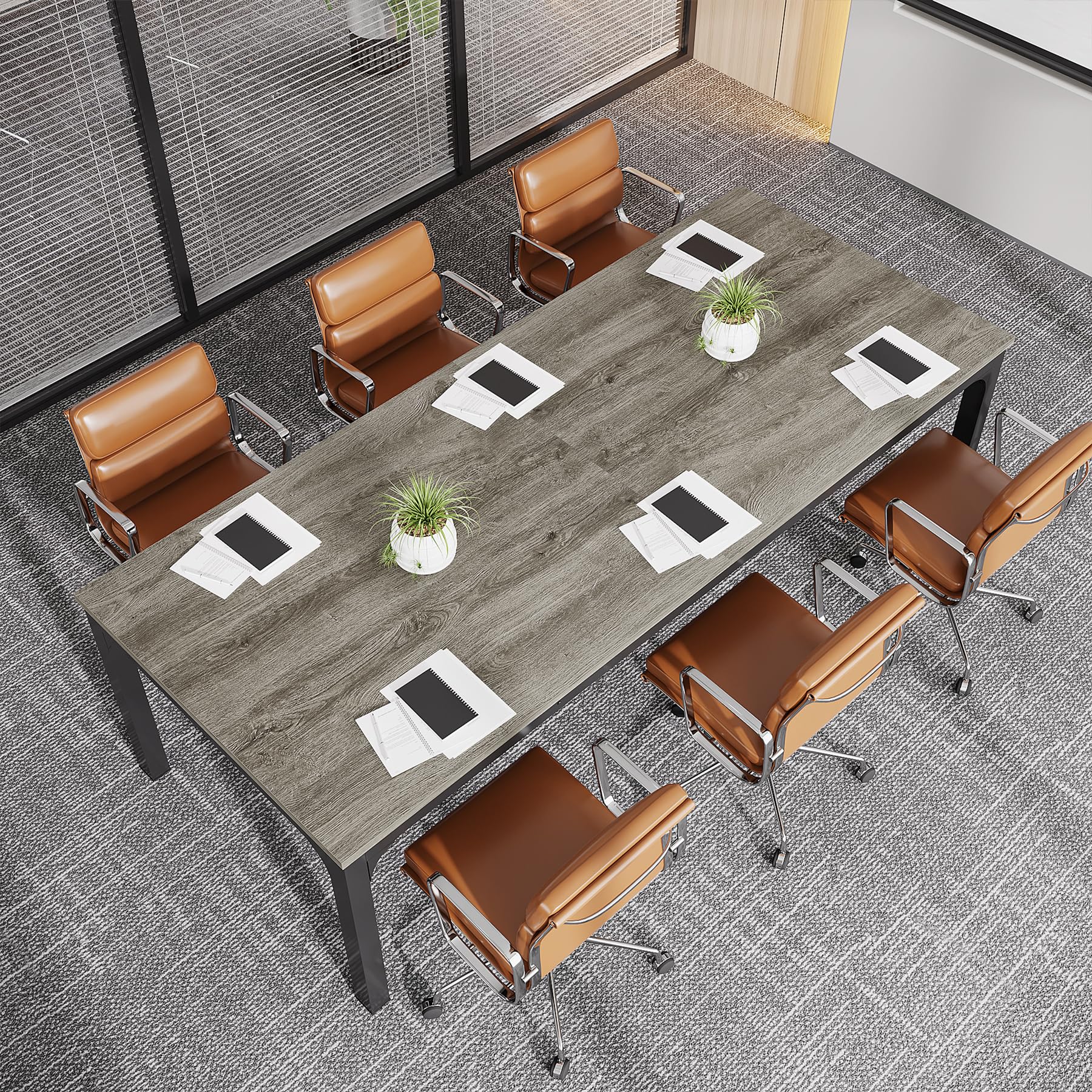 6.5 FT Conference Room Table, 78.74" W x 27.56" D Large Office Conference Table, Modern Seminar Meeting Table Desk for Boardroom, Meeting Room (1, Gray and Black)