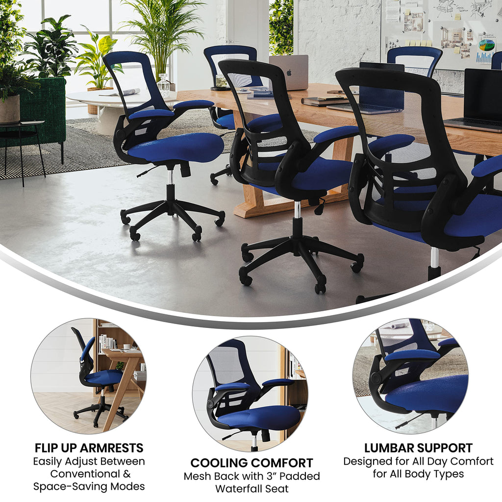 Mid-Back Blue Mesh Swivel Ergonomic Task Office Chair with Flip-Up Arms