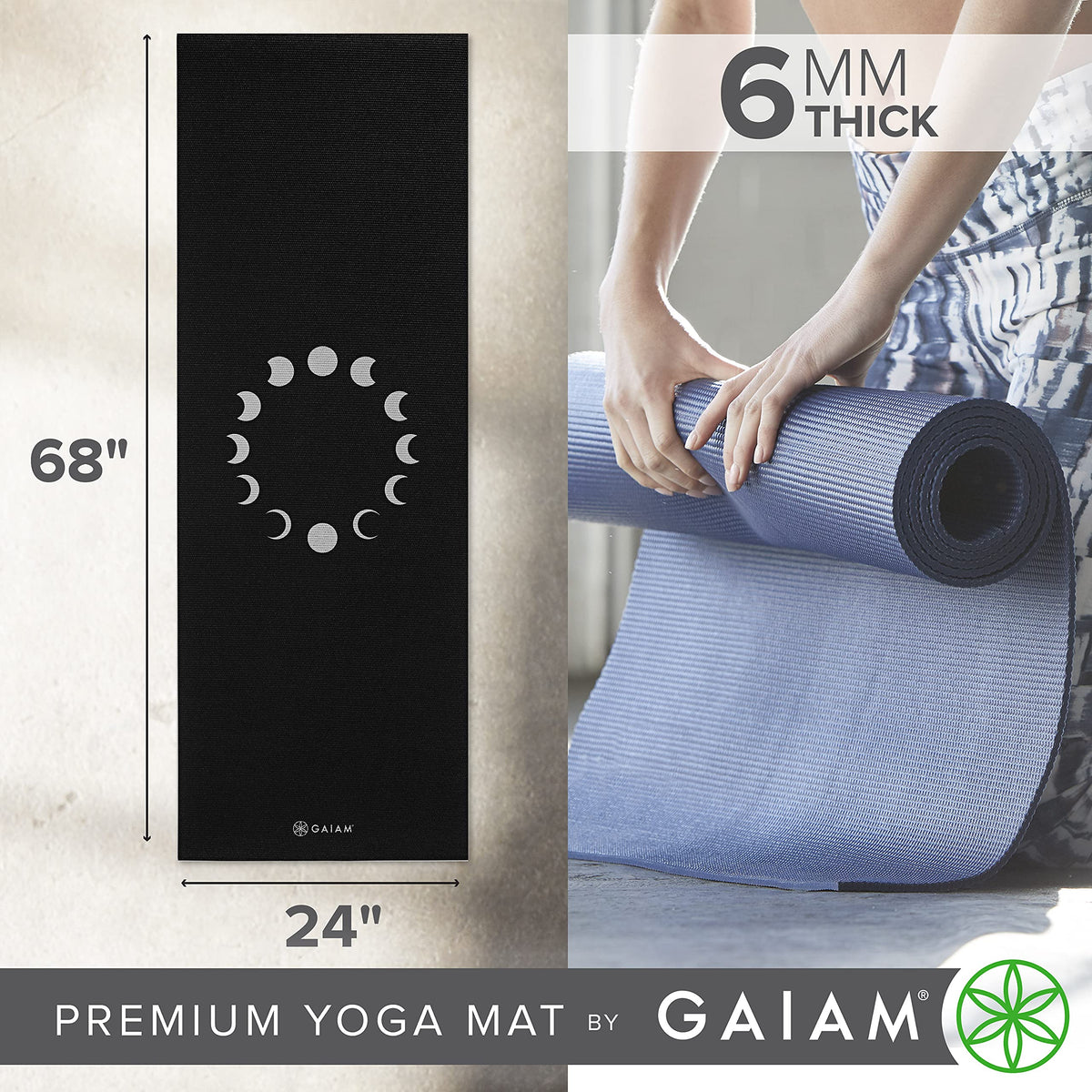 Premium Yoga Mat, 6mm Thick Print Mat (New Moon)
