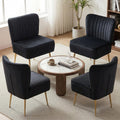 Modern Velvet Accent Chairs Set of 4, Comfy Slipper Chair with Heavy Duty Iron Frame & Gold Legs, Mid Century Side Sofa Chair for Living Room Bedroom Vanity(Black)