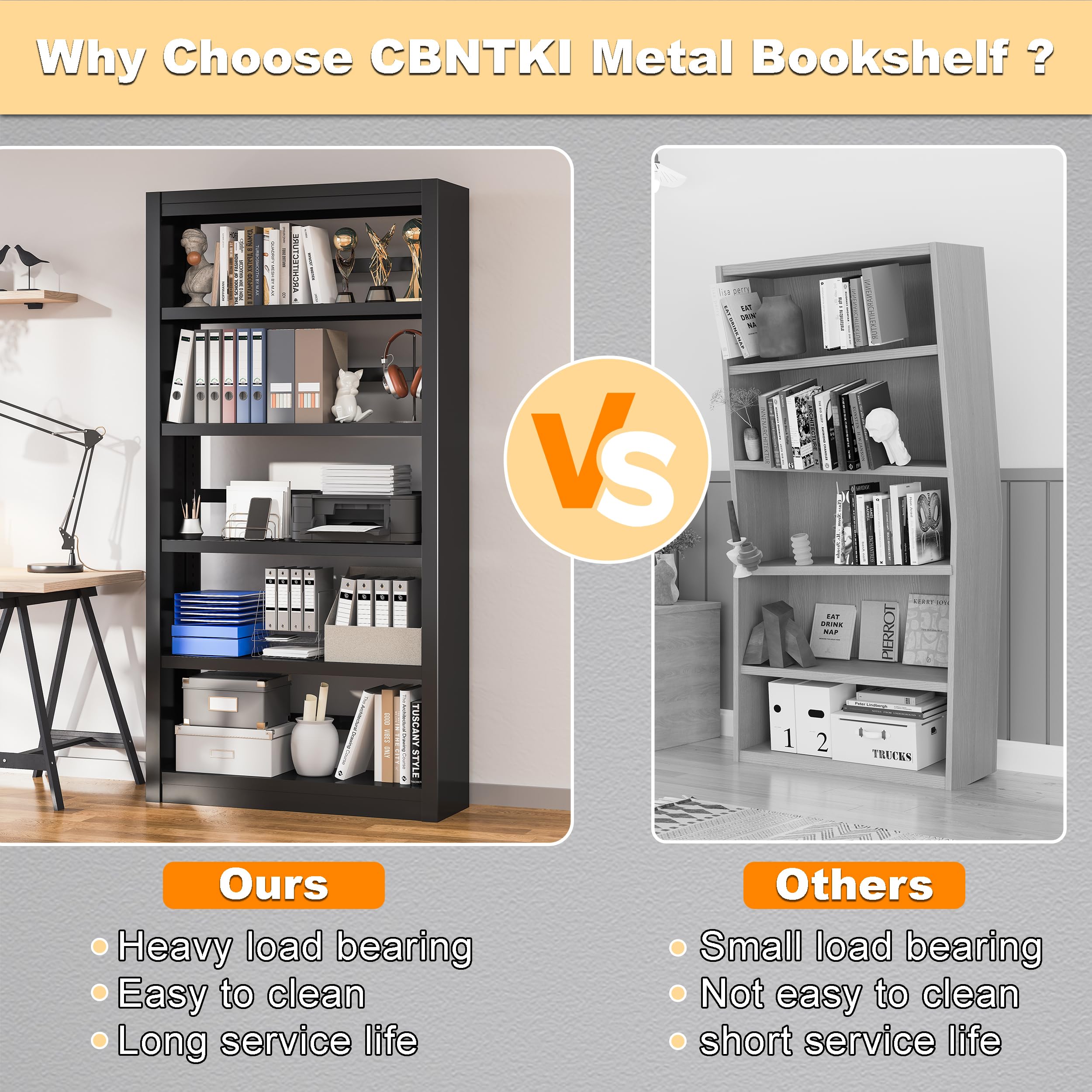 5 Tier Metal Bookshelf,69'' Tall Heavy Duty Bookcase with Adjustable Shelves,Black Large Modern Bookshelves,Industrial Open Bookcases for Library,Office,Study Room,Living Room