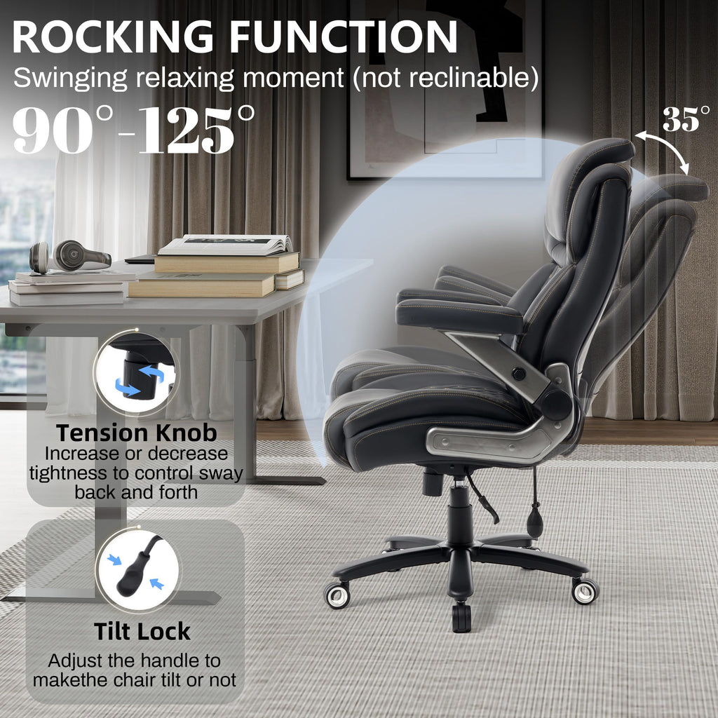 Big and Tall Office Chair 750lbs, Executive Office Chair with Adjustable Headrest&Lumbar Airbag Support, PU Leather High Back Heavy Duty Desk Chair 5D Flip Arms, Ergonomic Thick Spring Cushion, Black