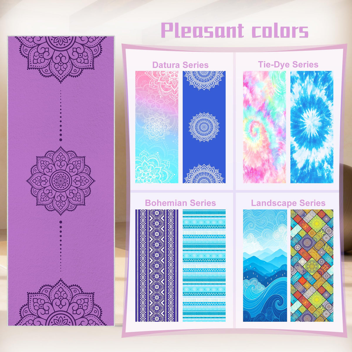 Yoga Towel, Absorbent Yoga Mat Towel for Hot Yoga Non Slip, Stylish Prints, Ideal for Workouts, Hot Yoga, Bikram, Pilates Equipment,72 x 27 in,Purple Mandala