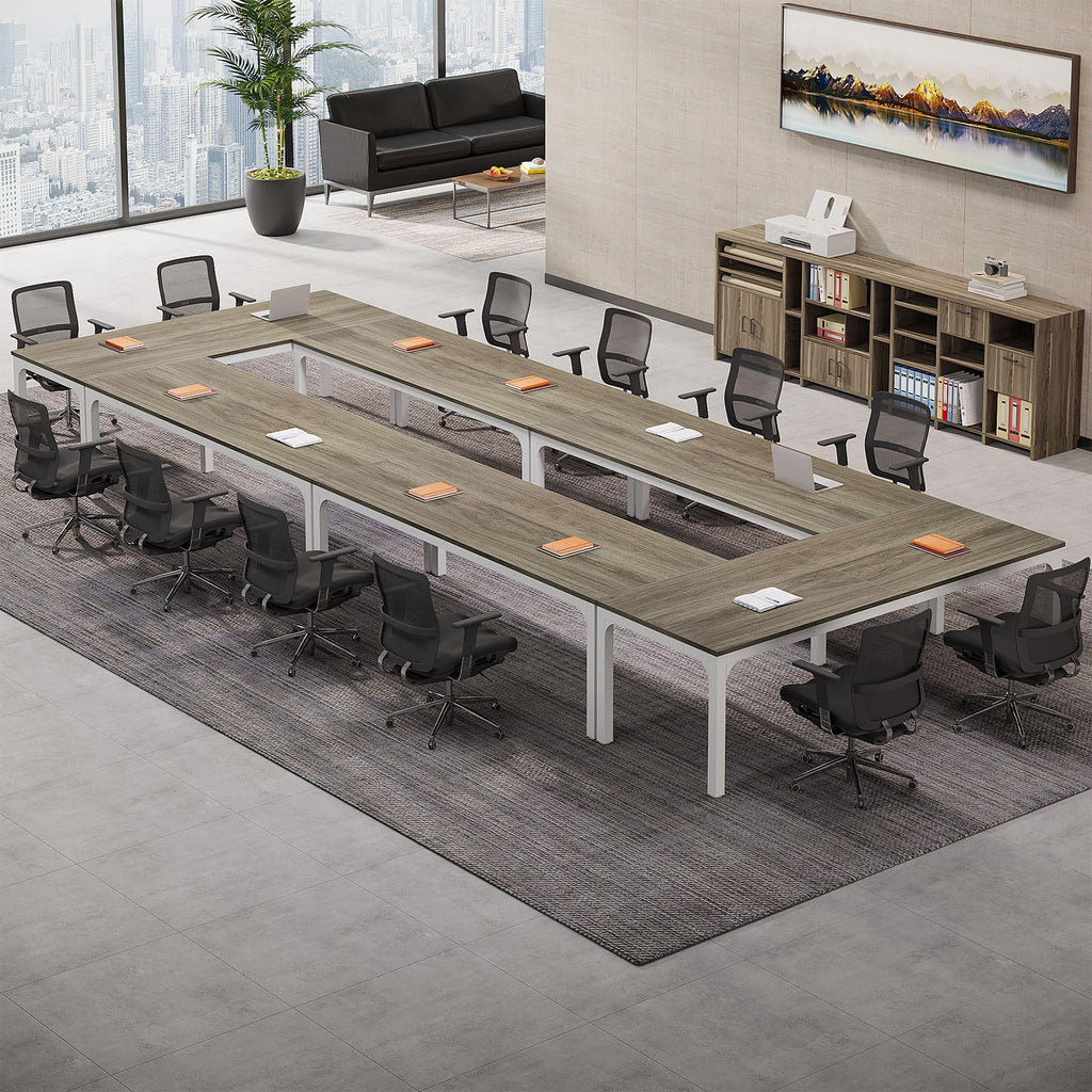 6.5 FT Conference Room Table, 78.74" W x 27.56" D Large Office Conference Table, Modern Seminar Meeting Table Desk for Boardroom, Meeting Room (4, Gray)