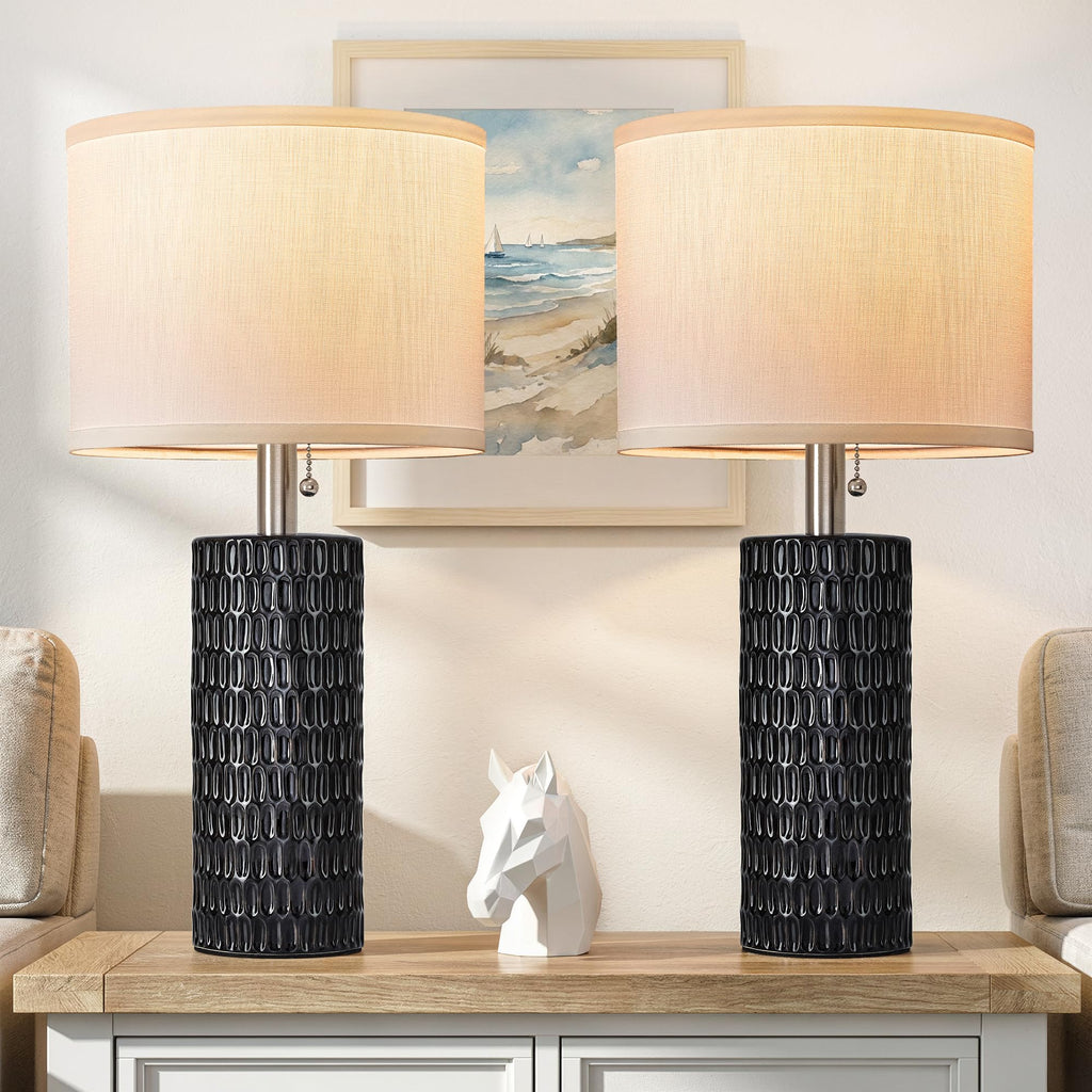 20” Modern Table Lamps Set of 2, Lamps for Bedroom, Black