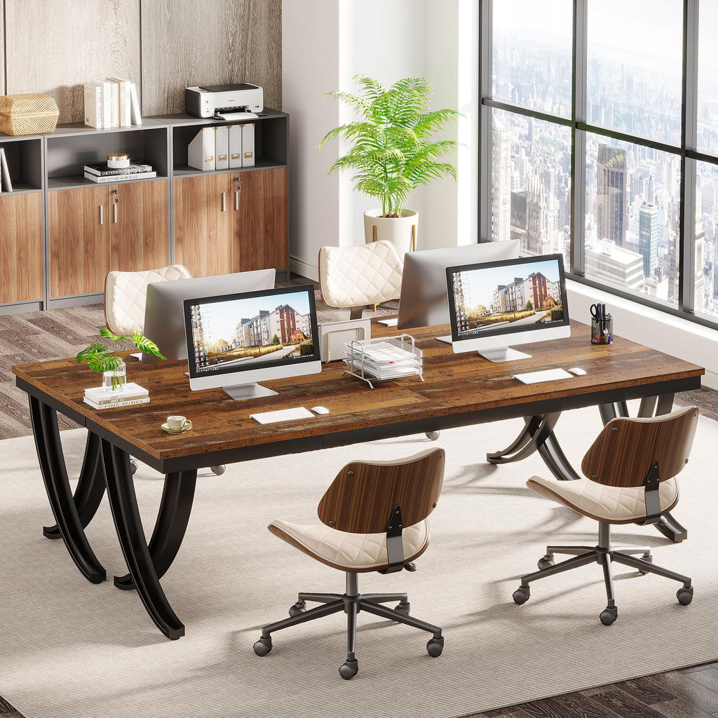 6.5FT Conference Table for 6-8 People, 78 inch Long Rectangular Seminar Table with Strong Metal Frame, Business Furniture Boardroom Desk for Office Meeting Conference Room (1PC, Mix Brown)