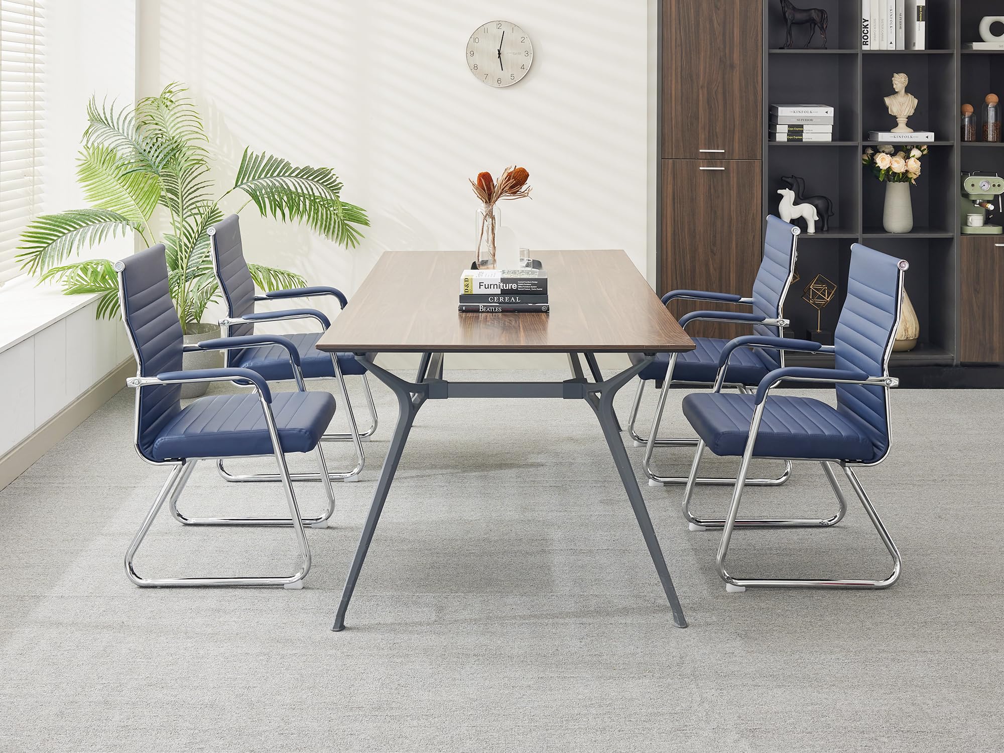 Office Chairs Set of 2, Modern Leather Reception Chairs with Mid Back & Sled Base, No-Wheel Desk Chairs for Waiting Room & Conference Room
