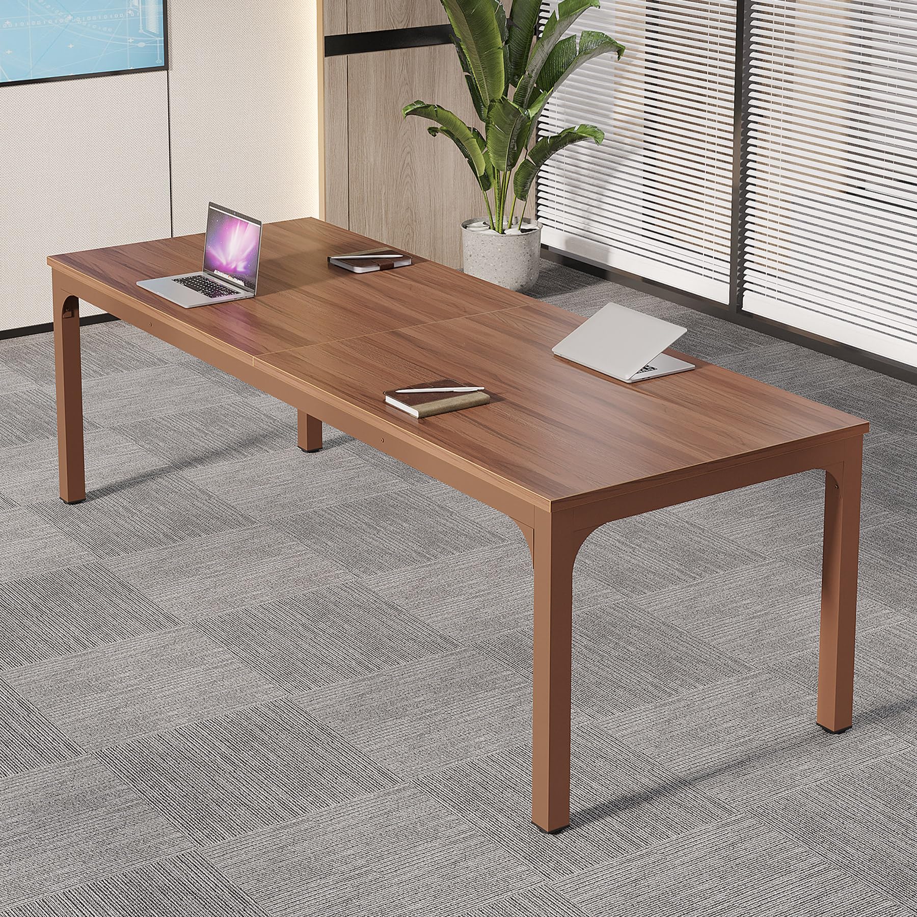 6.5 FT Conference Room Table, 78.74" W x 27.56" D Large Office Conference Table, Modern Seminar Meeting Table Desk for Boardroom, Meeting Room (2, Walnut)