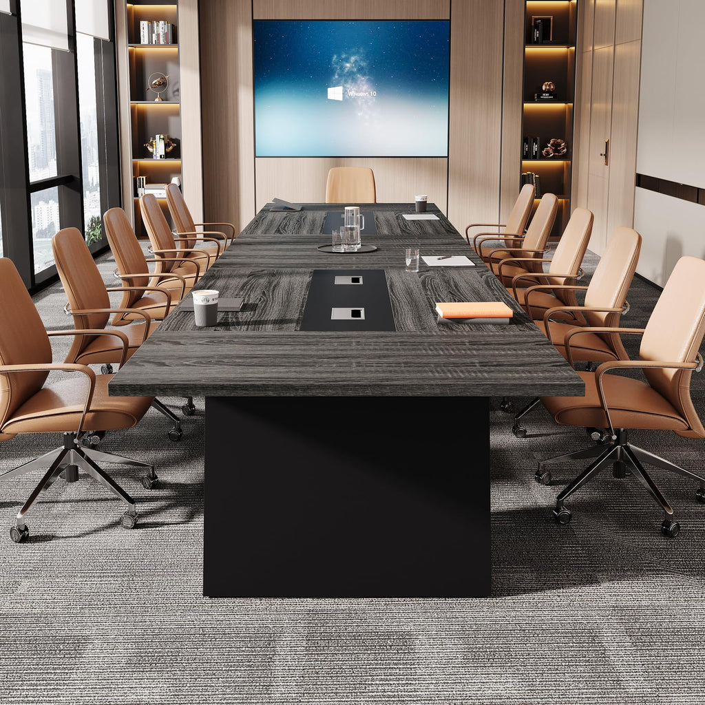 8ft Conference Table, Large Meeting Table for 8-10 People, Business Seminar Furniture for Office Conference Room (1, Grey + Black)