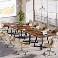 31.5" Square Conference Table Set of 4, 10 ft Industrial Office Meeting Table for 8-10 People, Business Podcast Furniture with Metal Base for Small Spaces, Office Conference, Brown