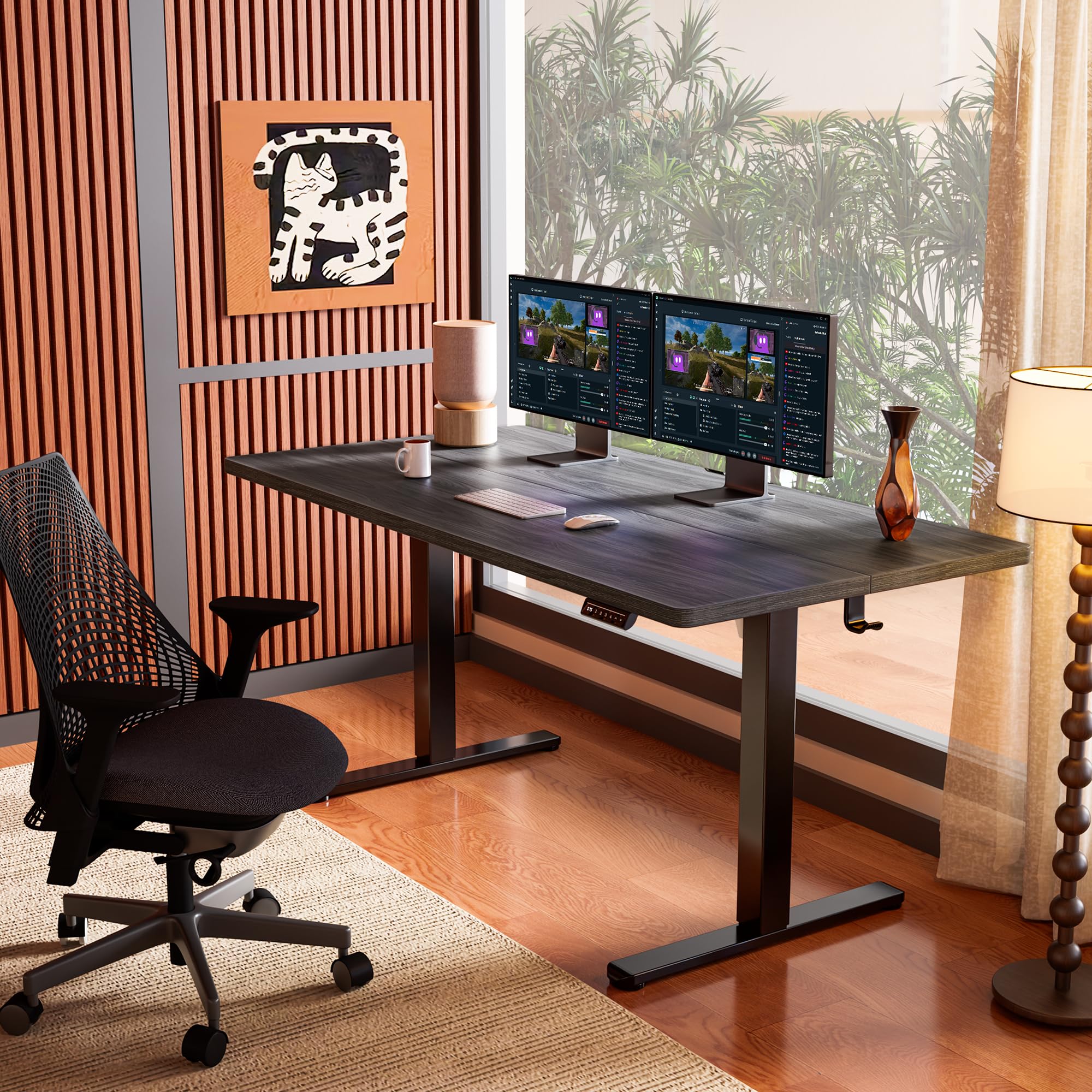 Height Adjustable Electric Standing Desk, 55 x 28 Inches Sit Stand up Desk, Memory Computer Home Office Desk, Grey