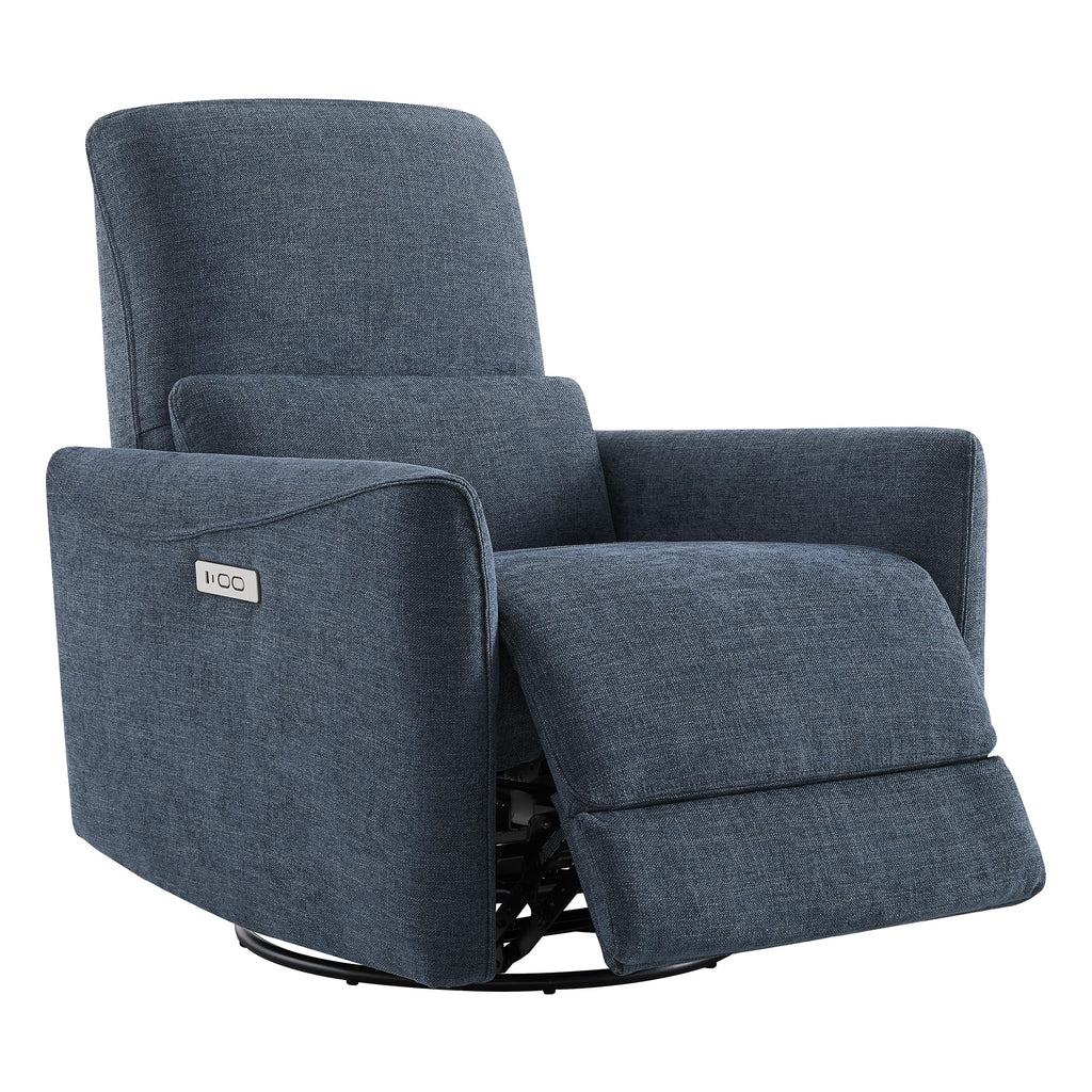 Power Recliner Chair Swivel Glider, FSC Certified Upholstered Fabric Living Room Nursery Reclining Sofa Chair with Lumbar Support, Ink Blue
