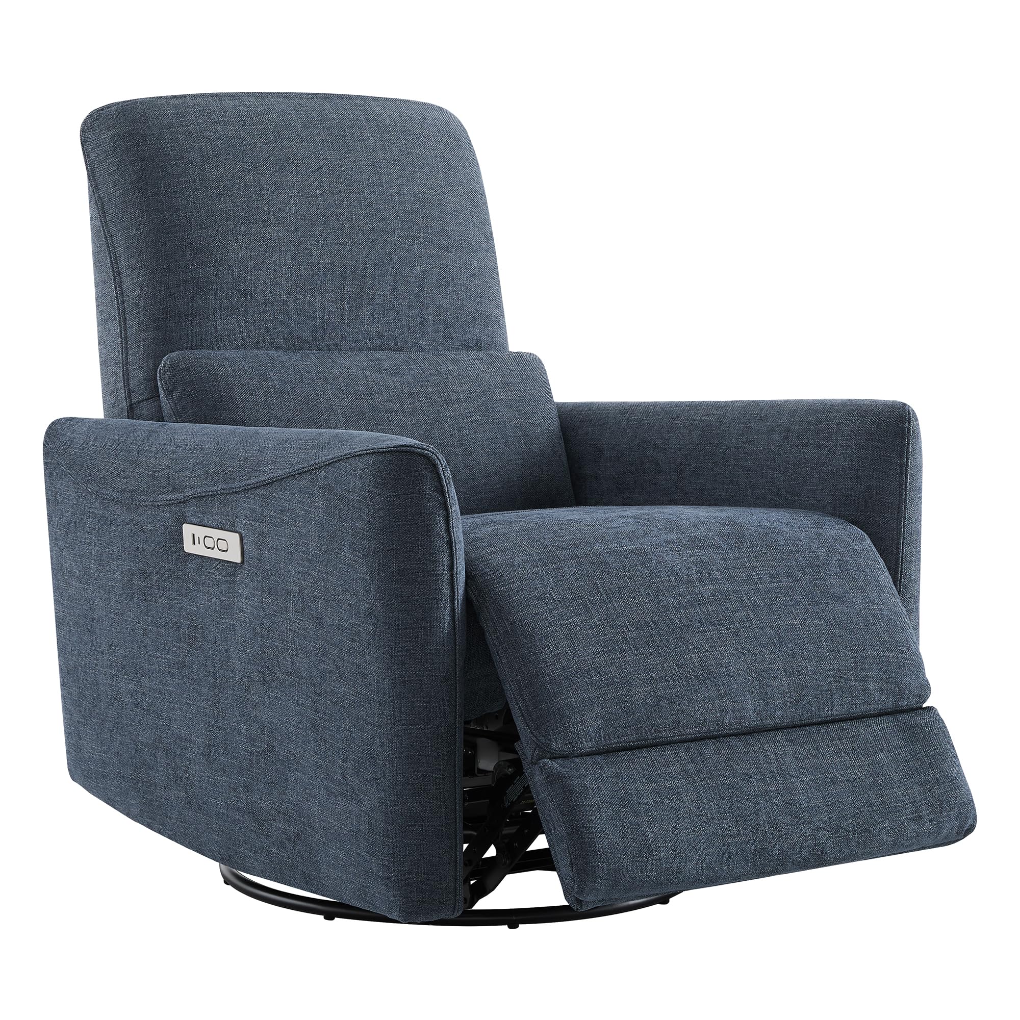 Power Recliner Chair Swivel Glider, FSC Certified Upholstered Fabric Living Room Nursery Reclining Sofa Chair with Lumbar Support, Ink Blue
