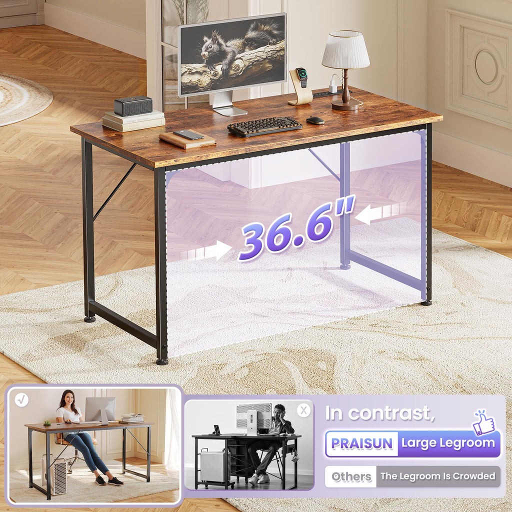 40 X 20 Inch Computer Desk with Power Outlets and USB-C Port, Gaming Office Desk with Deeper Desktop, Writing Work Desk for Home Office, Study, Bedroom, Metal Frame, Rustic Brown