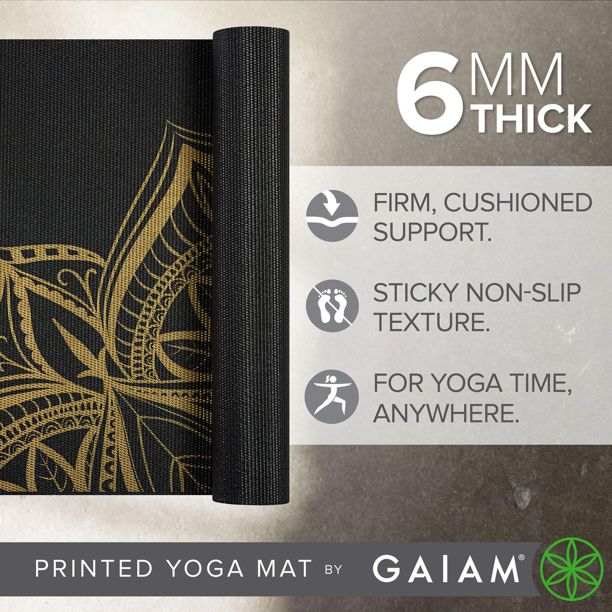 Premium Yoga Mat, 6mm Thick Print Mat (Metallic Bronze Medallion)
