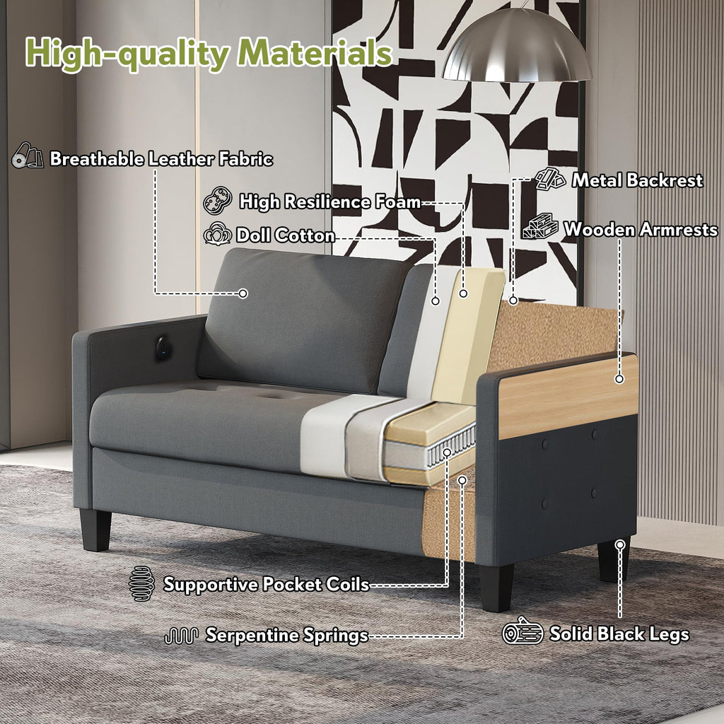 Comfy Loveseat Sofa Small Grey Couch, Small Love Seat Bedroom, Mid Century Modern Couches Living Room Dorm Office, 2 Seater Couch Deep Seat Sofas, 57”W (Dark Grey (Loveseat))