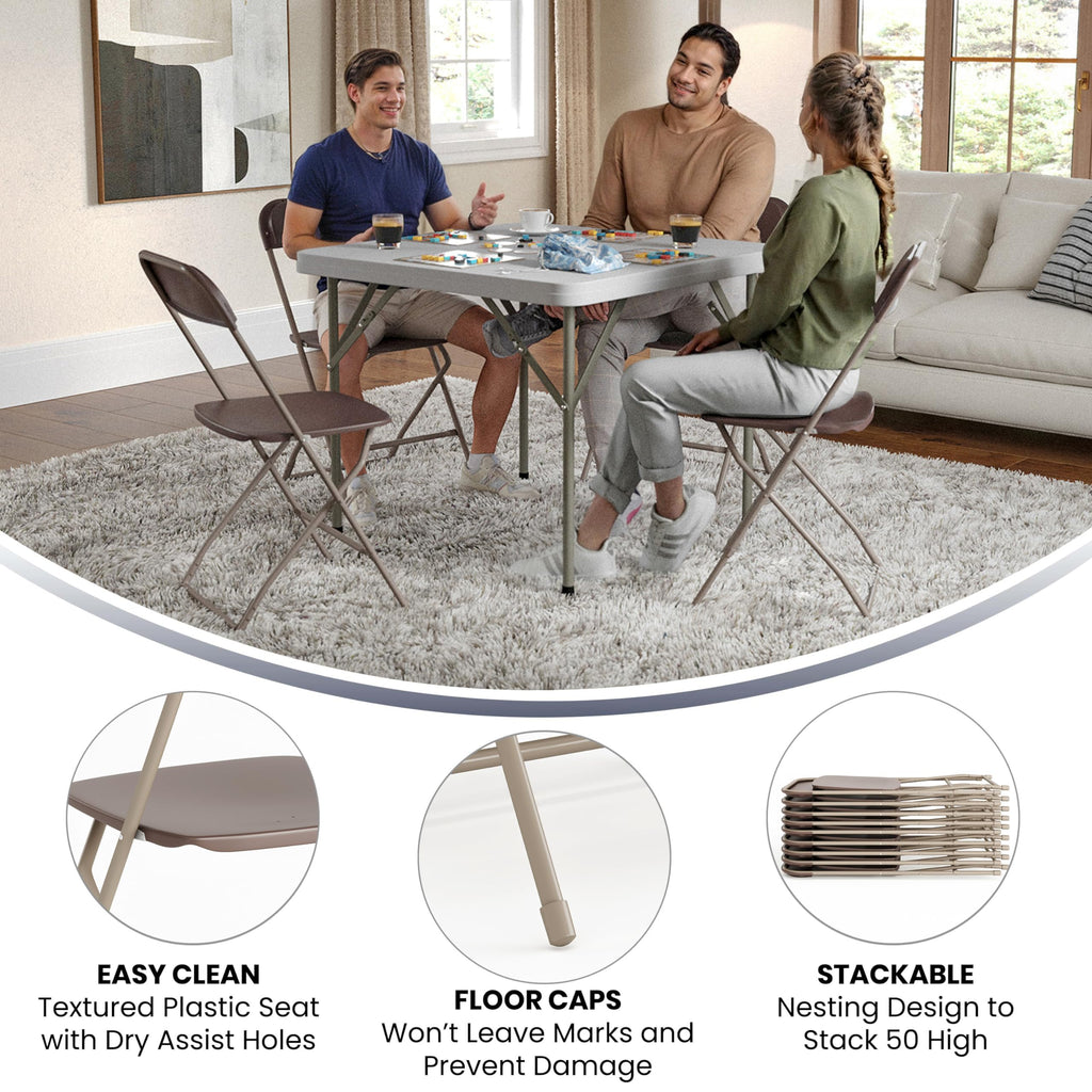 4 Pack, Hercules Series Plastic Folding Chair - Brown - 650LB Weight Capacity Comfortable Event Chair-Lightweight Folding Chair