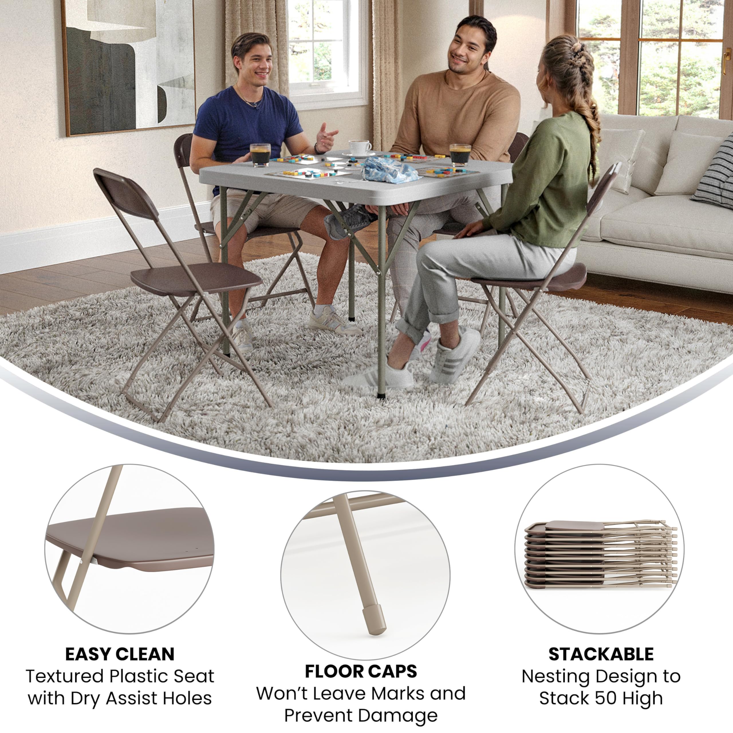 4 Pack, Hercules Series Plastic Folding Chair - Brown - 650LB Weight Capacity Comfortable Event Chair-Lightweight Folding Chair