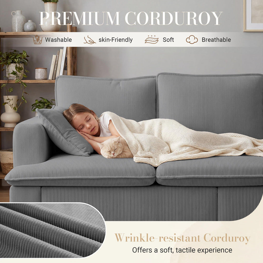 3 Seater Couch, 83" Comfy Corduroy Sofa with Deep Seat, Modern Sofa Couch for Office, Living Room, Bedroom, Apartment (Pillows not Included)
