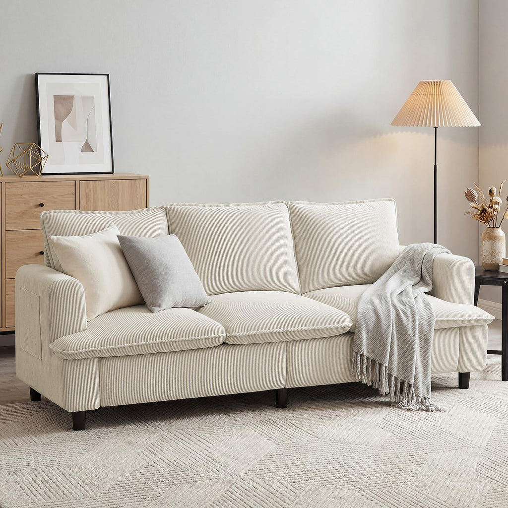 3 Seater Couch, 83" Comfy Corduroy Sofa with Deep Seat, Modern Sofa Couch for Living Room, Office, Bedroom, Apartment (Pillows not Included)
