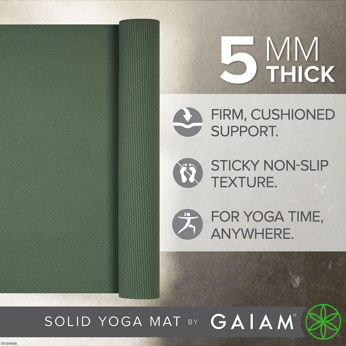 Premium Yoga Mat, 5mm Non-Slip Exercise Mat (Sagebrush)