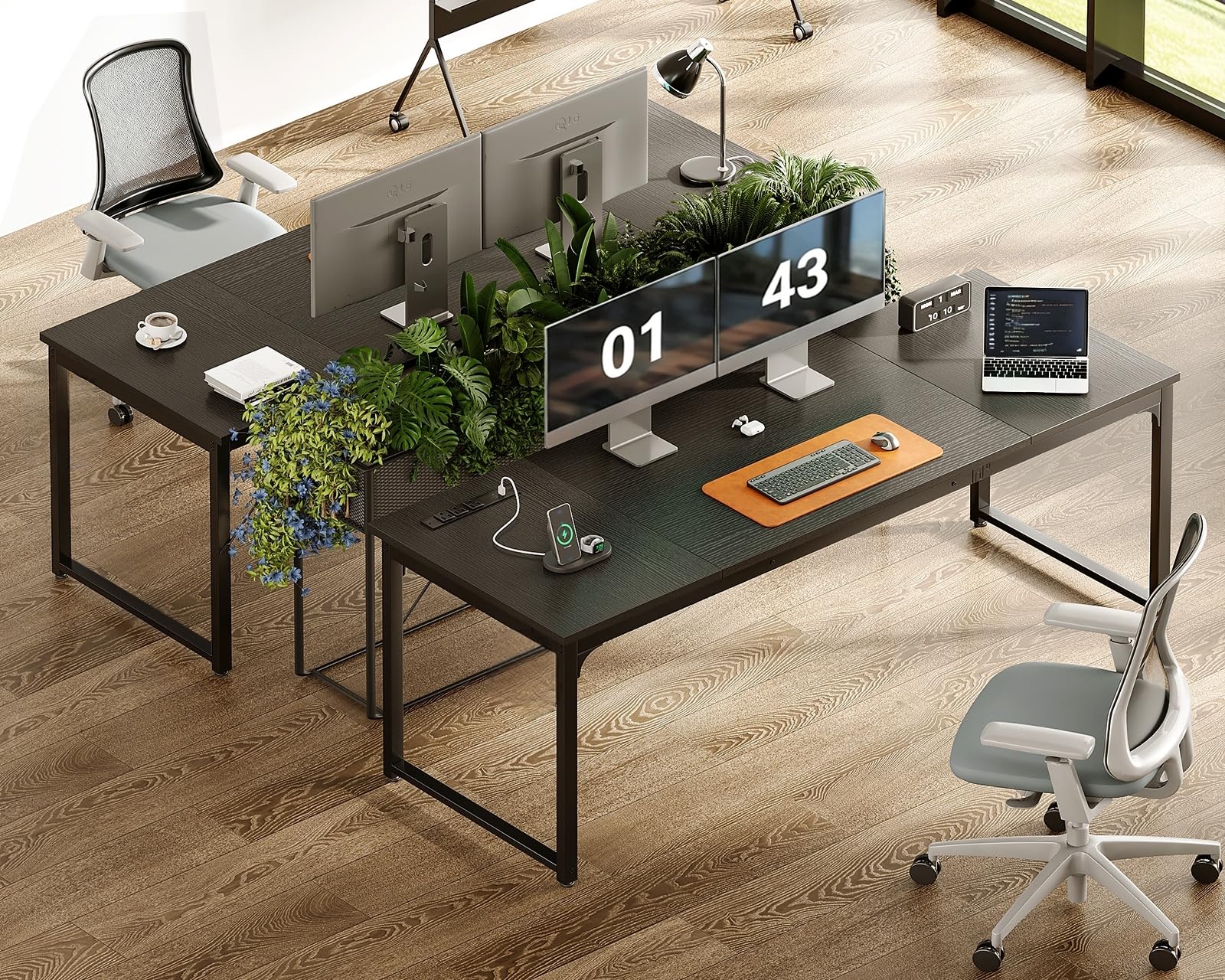 71 Inch Computer Desk with USB Ports, Large Office Desk, Long Study Student Writing Desk, Black
