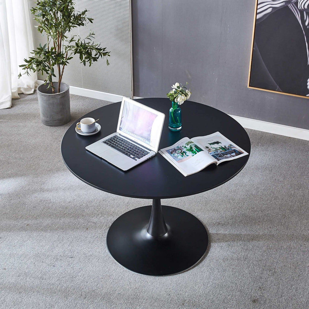 Sybrioka 42" Tulip Table for 4-6 Persons Modern Round Dining Room Table, Mid-Century Modern Black Small Kitchen Table with MDF Wooden Top, Leisure Coffee Table for Living Room, Dining Room, Office