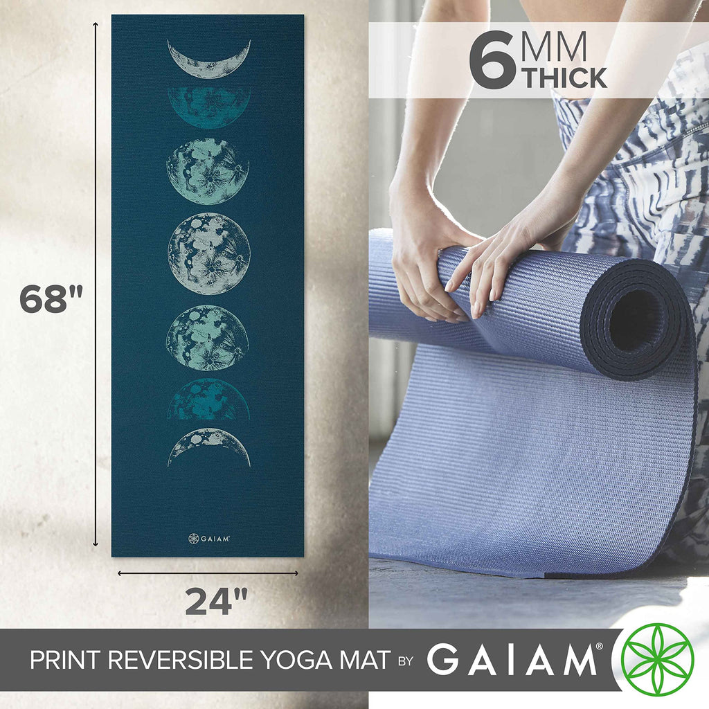Reversible Yoga Mat, 6mm Thick Print Mat (Lunar Wave)