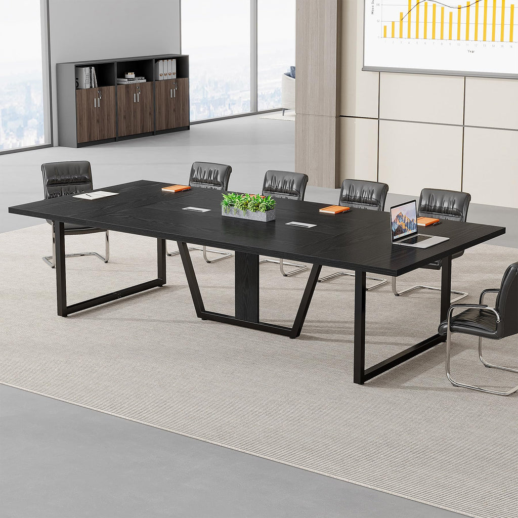 8FT Conference Table, 94.49 L x 47.24 W x 29.53 H Inches Large Meeting Podcast Table for 10 People, Business Style Wooden Training Table with Strong Metal Frame for Office Conference
