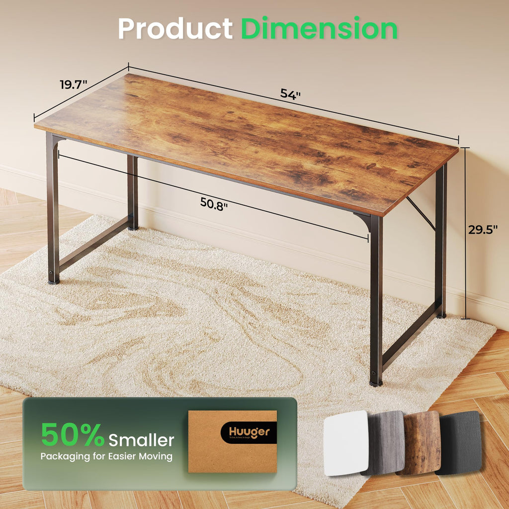 Computer Desk, 55 Inch Home Office Desk, Gaming Writing Work from Home Study Desk, Large Legroom, Sturdy Metal Frame, Modern Simple, Rustic Brown