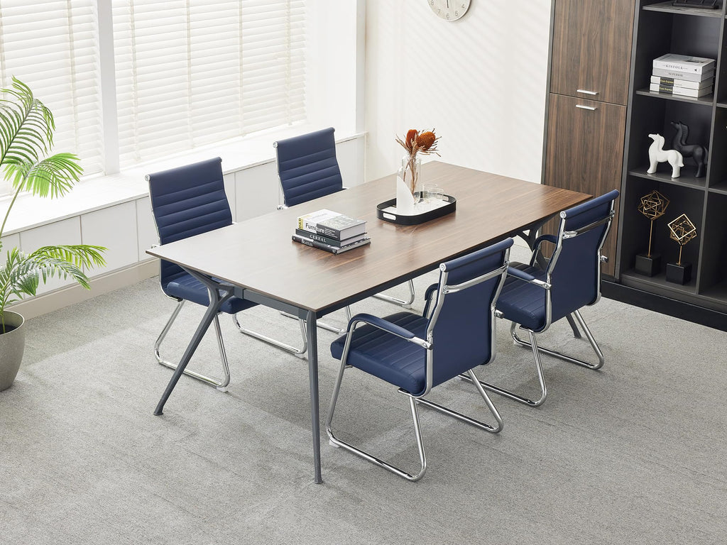 Office Chairs Set of 6, Modern Leather Reception Chairs with Mid Back & Sled Base, No-Wheel Desk Chairs for Waiting Room & Conference Room