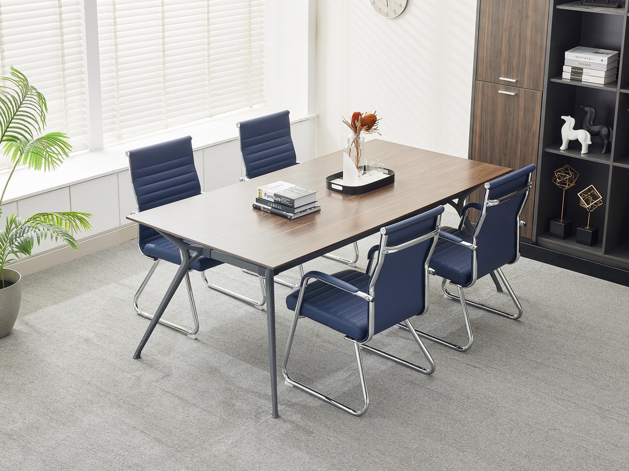 Office Chairs Set of 6, Modern Leather Reception Chairs with Mid Back & Sled Base, No-Wheel Desk Chairs for Waiting Room & Conference Room
