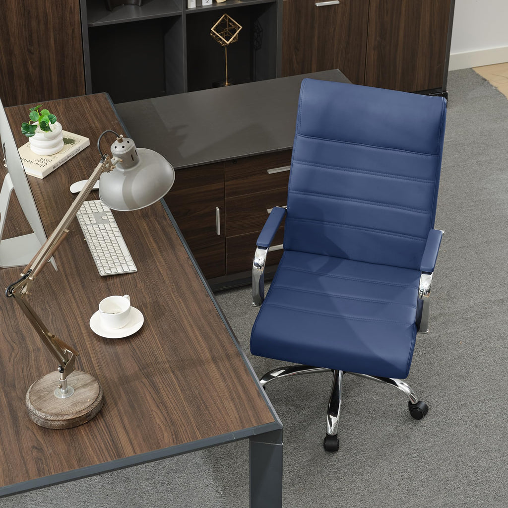 Modern Office Desk Chair, Conference Room Chairs, High Back Ergonomic Home ofiice Chair, Adjustable Height Swivel Executive Computer Chair with Armrest and Padded Seat (Blue)