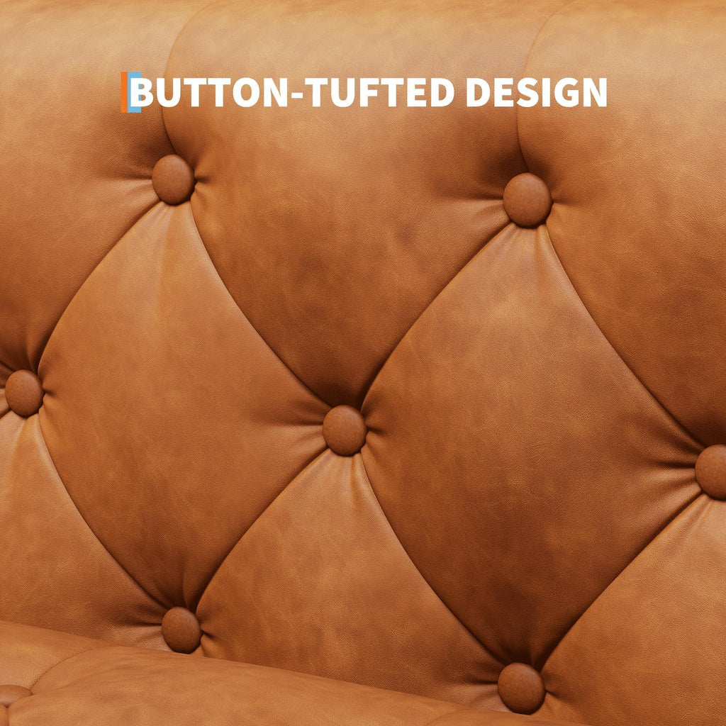 81" Leather Couch, Chesterfield Sofa with Deep Seat, Handmade Button Tufted 3 Seater Sofa, Modern Leather Sofa for Apartment, or Office, Cognac Tan