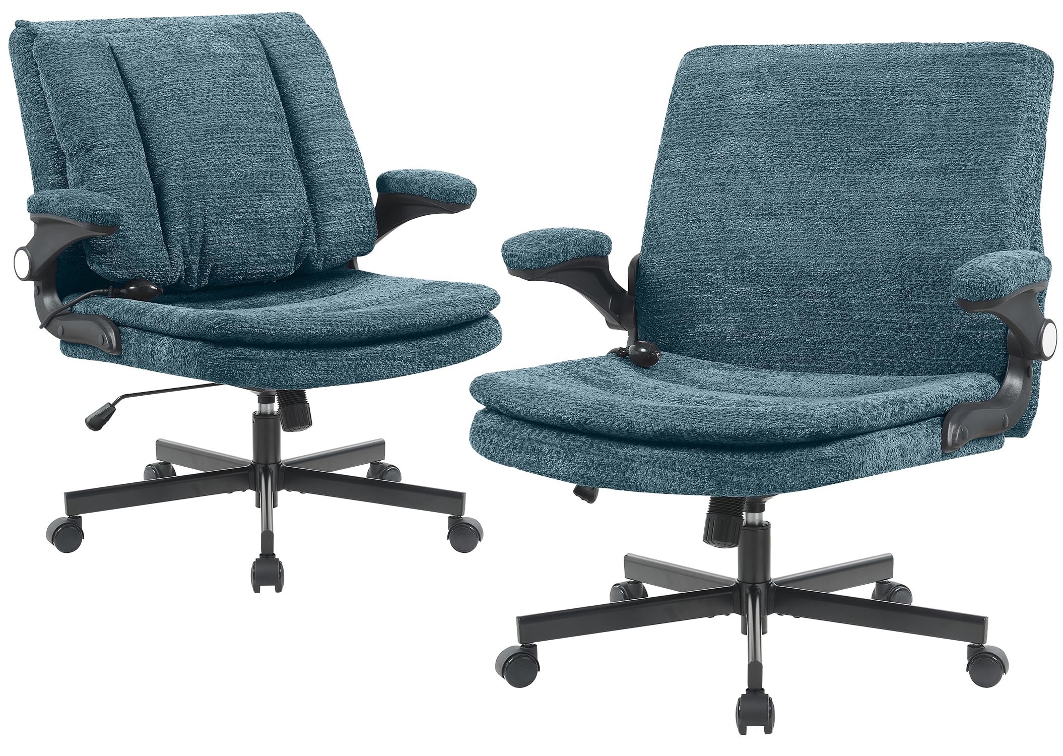 Criss Cross Office Chair with 2 in 1 Inflatable Flip-up Back, Ergonomic Wide Seat Desk Chair with Adjustable Arms and Wheels, Cross Legged Office Chair for Home & Office, Dark Green